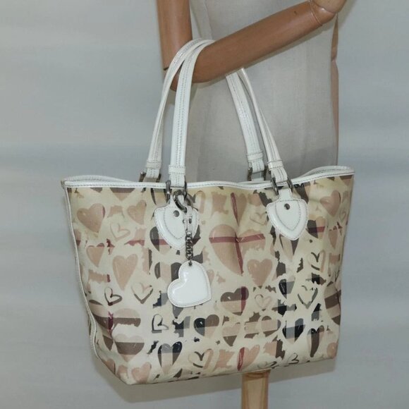 BURBERRY Nova Check Tote Bag PVC Ivory Silver Auth MX420 - Picture 3 of 16
